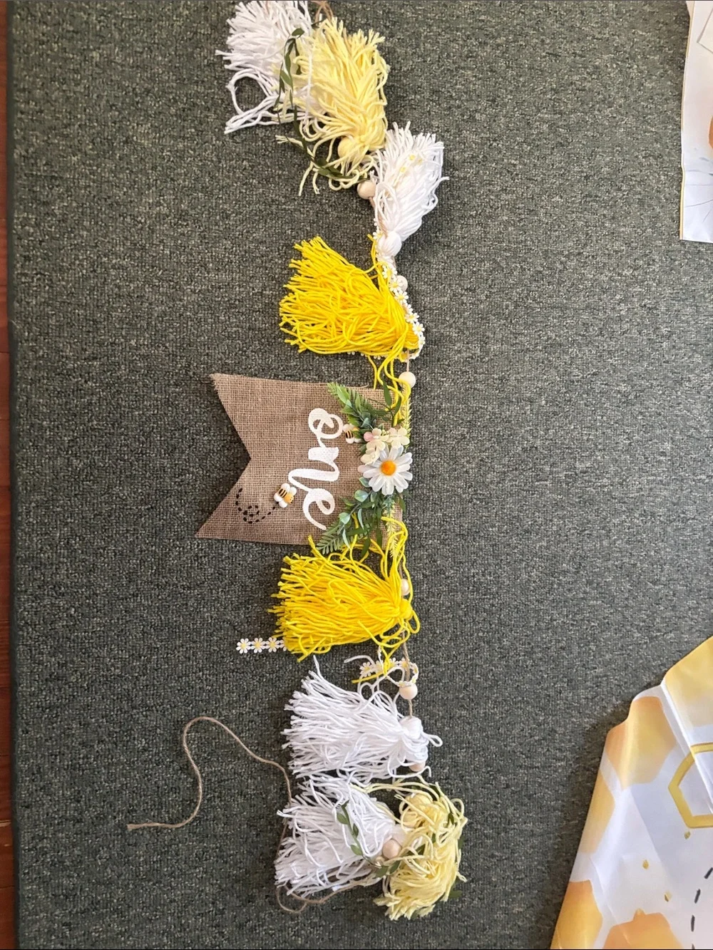 Happy 1st Bee-Day Backdrop - Yellow & White and tassel one hanger
